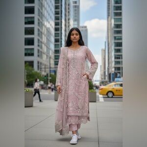 Beautiful Pink Beaded and  Embroidered Set